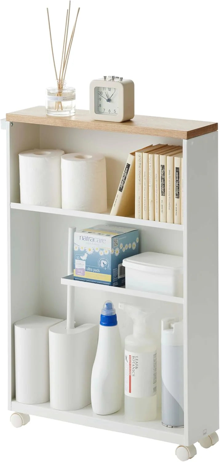 ✨Narrow Bathroom Storage Cabinet with Wooden Top & Handle