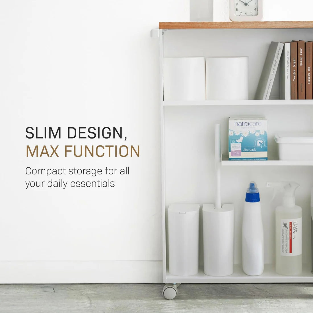 ✨Narrow Bathroom Storage Cabinet with Wooden Top & Handle