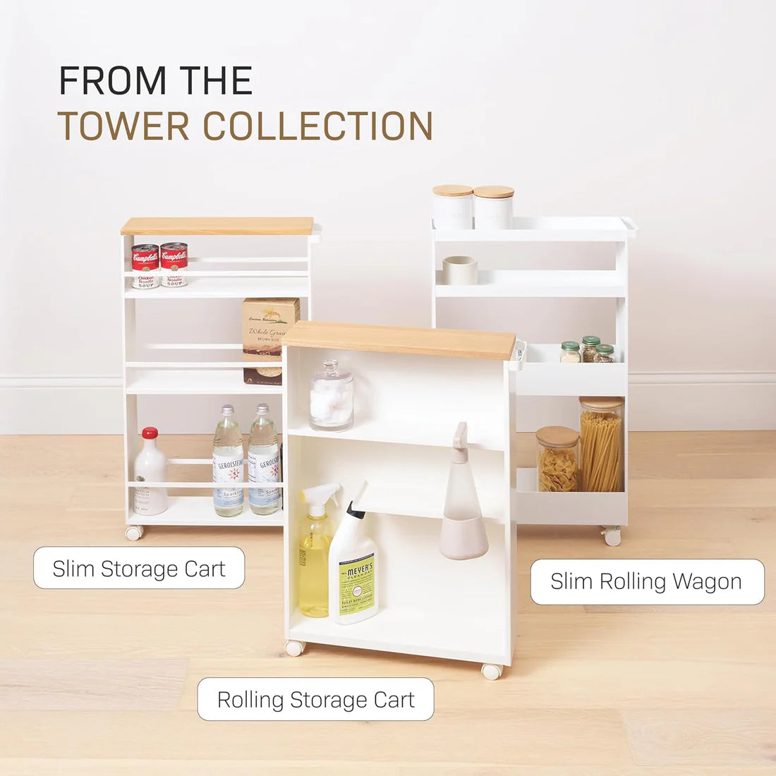 ✨Narrow Bathroom Storage Cabinet with Wooden Top & Handle