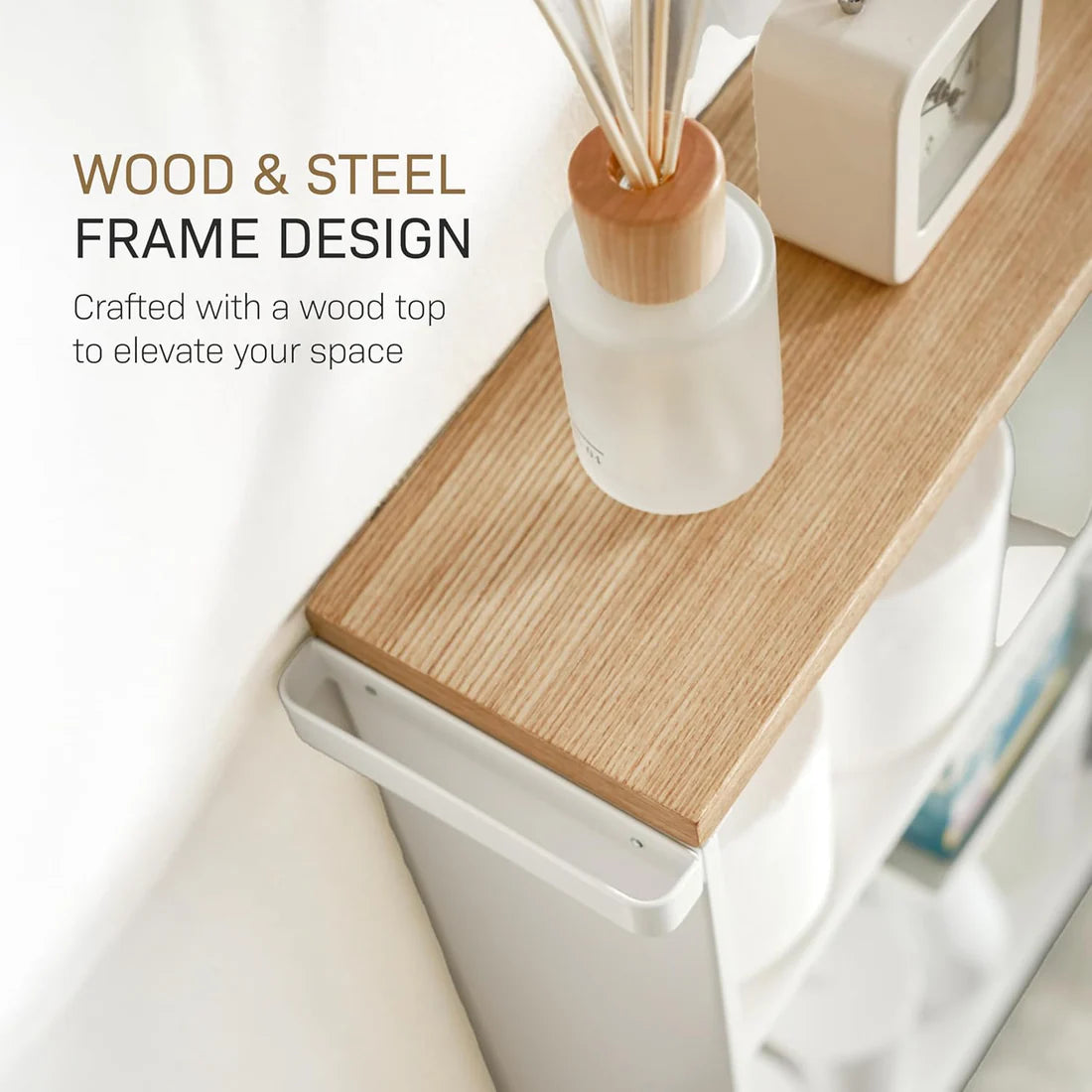 ✨Narrow Bathroom Storage Cabinet with Wooden Top & Handle