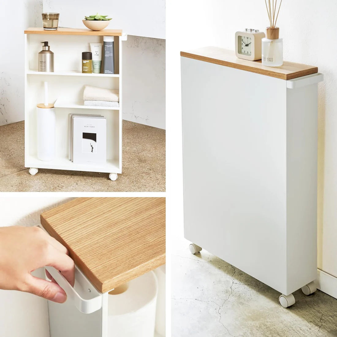 ✨Narrow Bathroom Storage Cabinet with Wooden Top & Handle